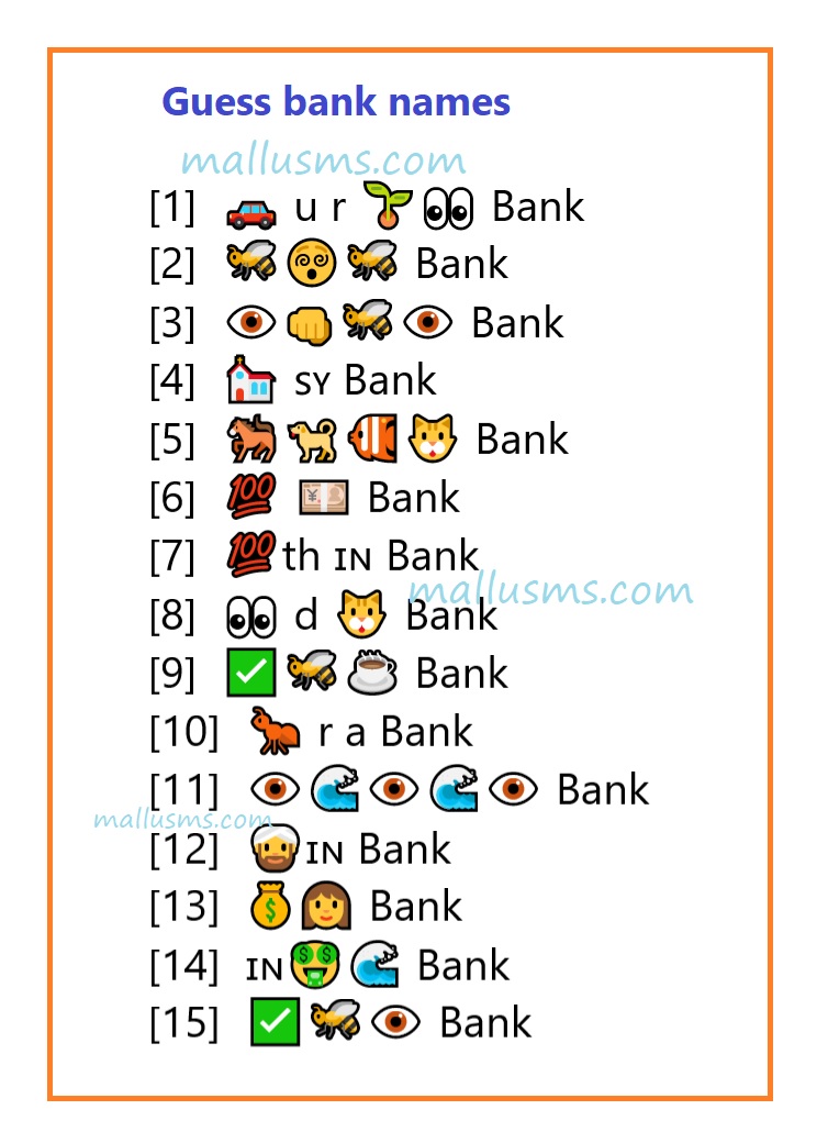 Guess the Bank Names Whatsapp puzzle answers